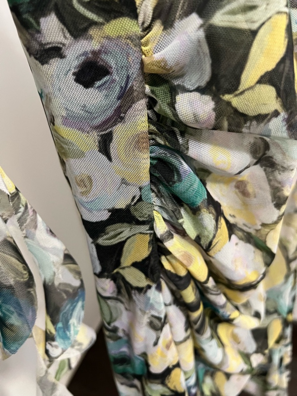 Zara NWT Floral Ruched Mesh Mini Dress Size L Ruffle Trim Sleeveless - Picture 4 of 14